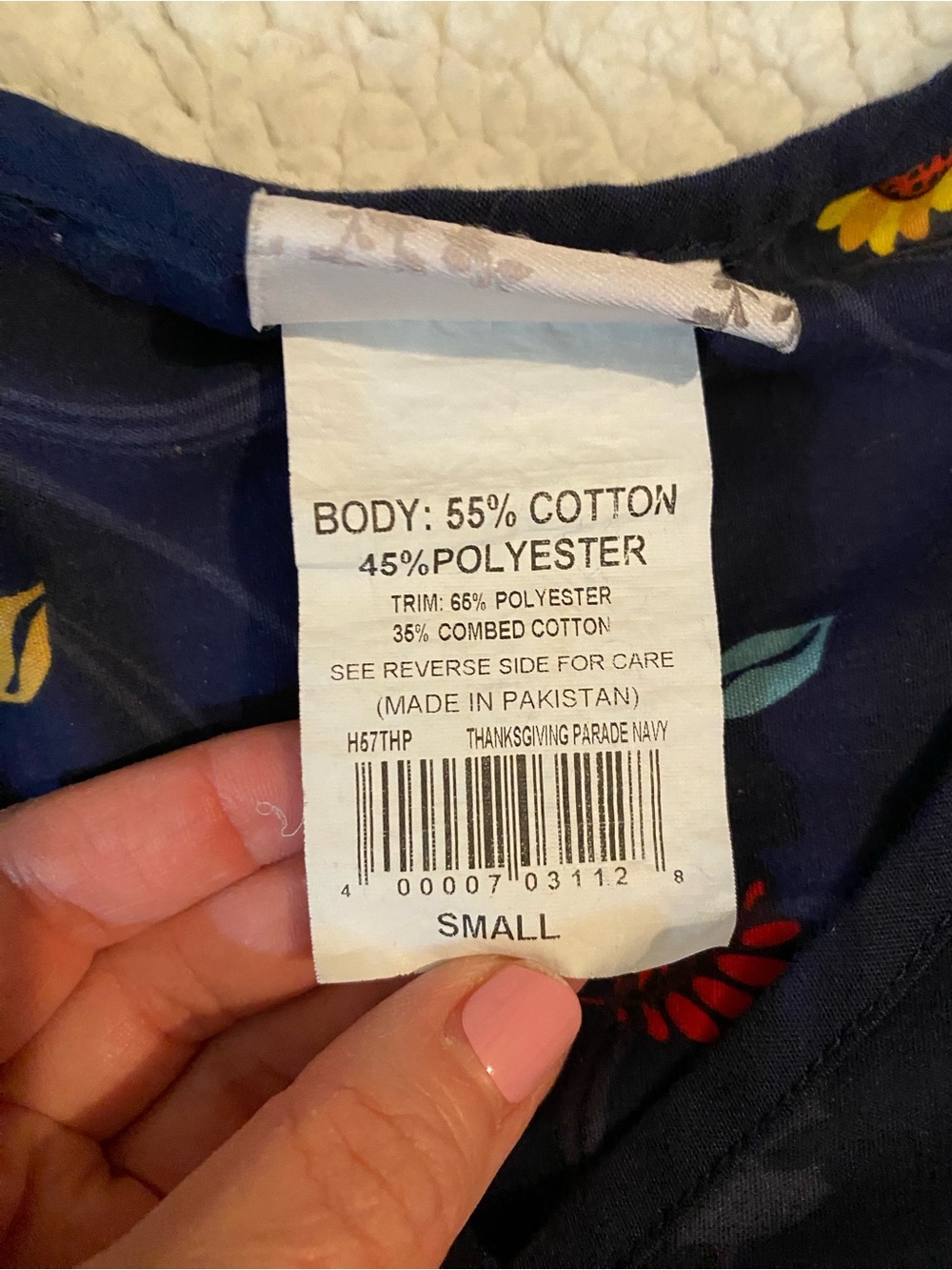 UA Scrubs Navy Top with Autumn Floral and Pumpkin Motif size small - Picture 5 of 9